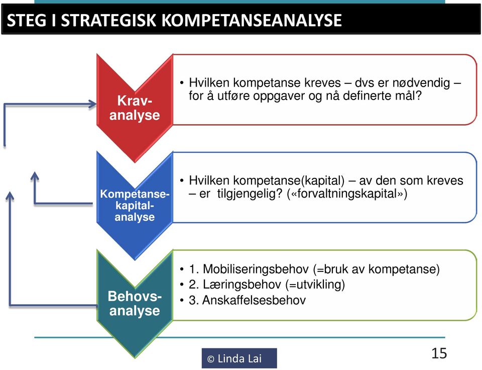 Kompetansekapitalanalyse Hvilken kompetanse(kapital) av den som kreves er tilgjengelig?