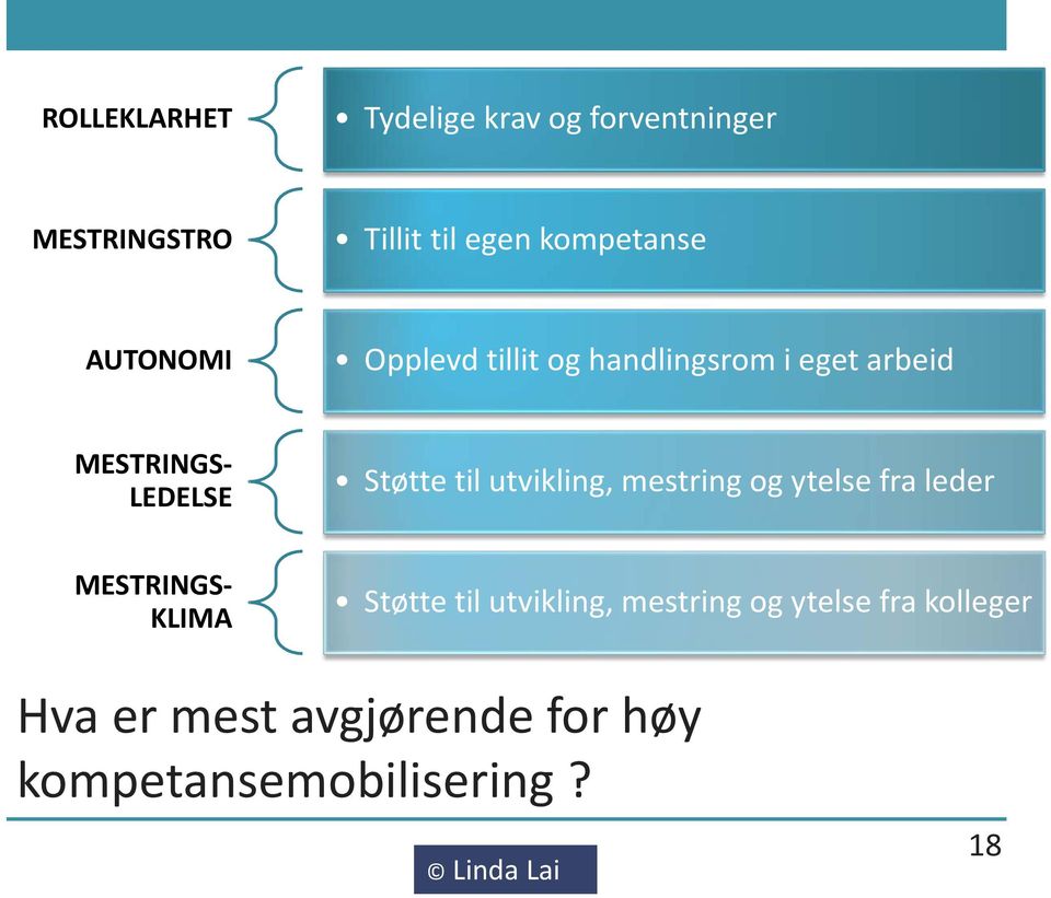 utvikling, mestring og ytelse fra leder MESTRINGS- KLIMA Støtte til utvikling,