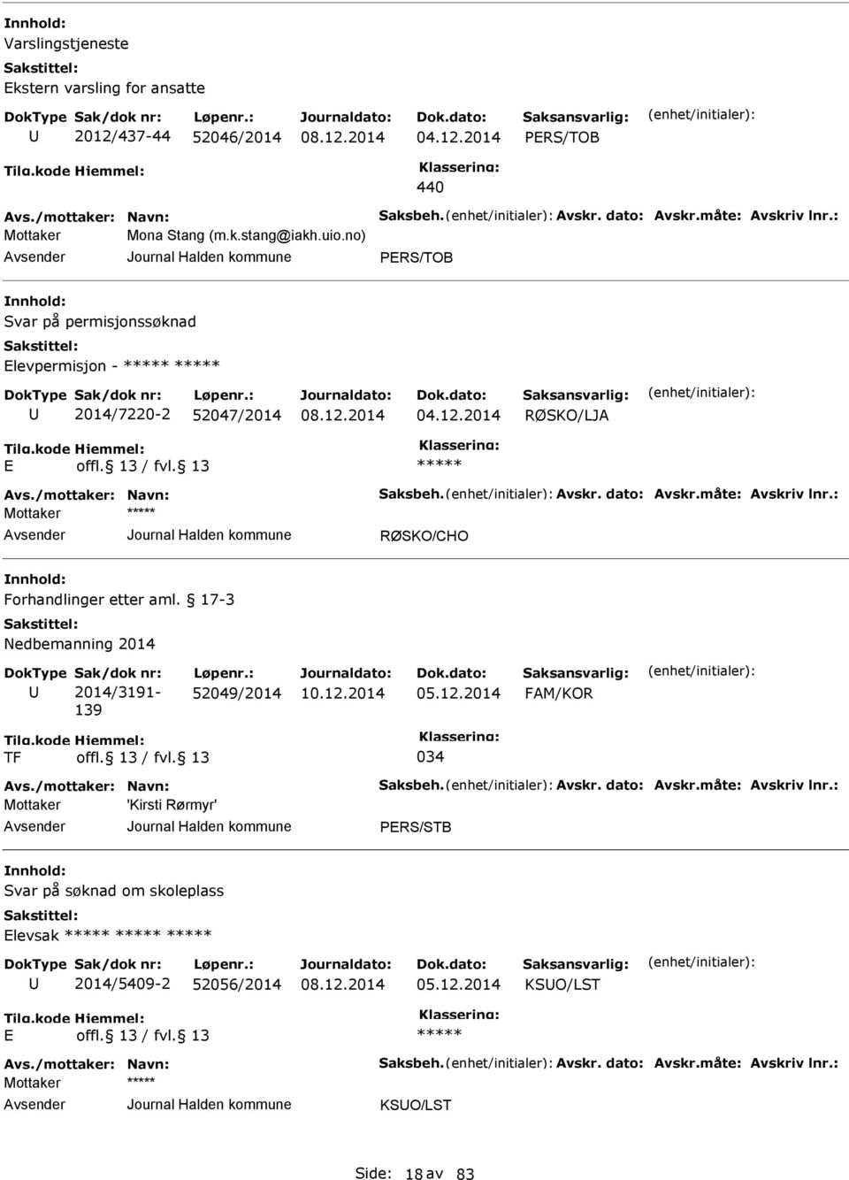 Forhandlinger etter aml. 17-3 Nedbemanning 2014 Sak/dok nr: 2014/3191-139 Løpenr.