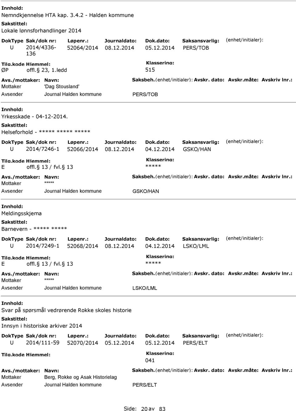 Helseforhold - 2014/7246-1 52066/2014 GSKO/HAN GSKO/HAN Meldingsskjema Barnevern - 2014/7249-1 52068/2014 LSKO/LML LSKO/LML