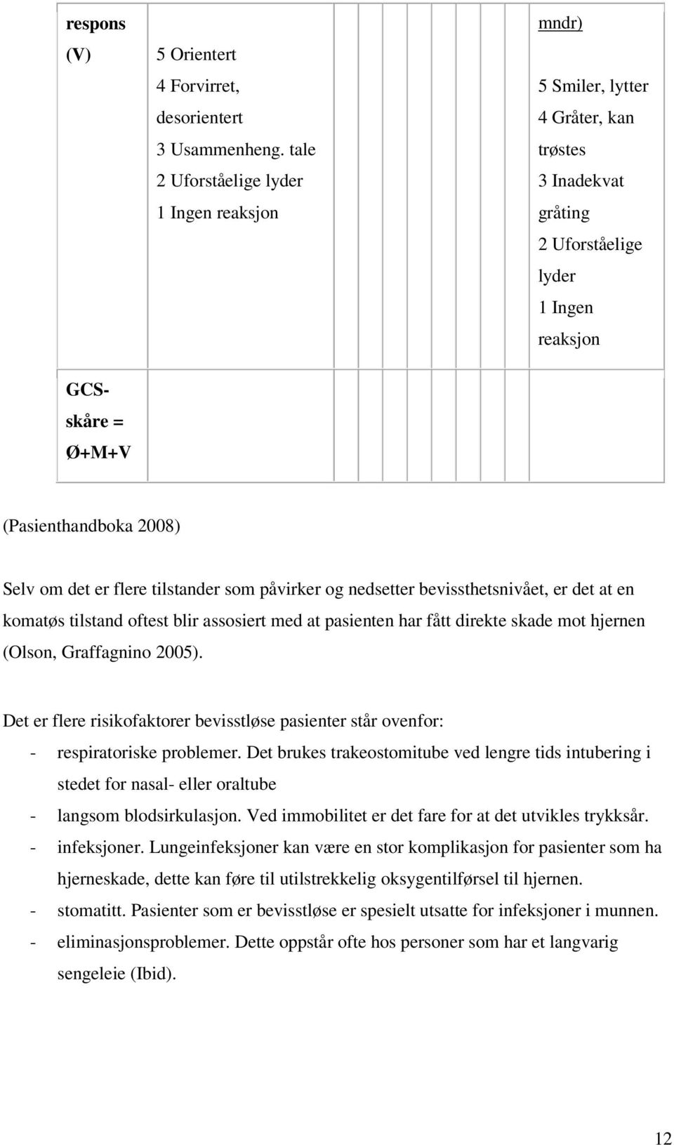 er flere tilstander som påvirker og nedsetter bevissthetsnivået, er det at en komatøs tilstand oftest blir assosiert med at pasienten har fått direkte skade mot hjernen (Olson, Graffagnino 2005).