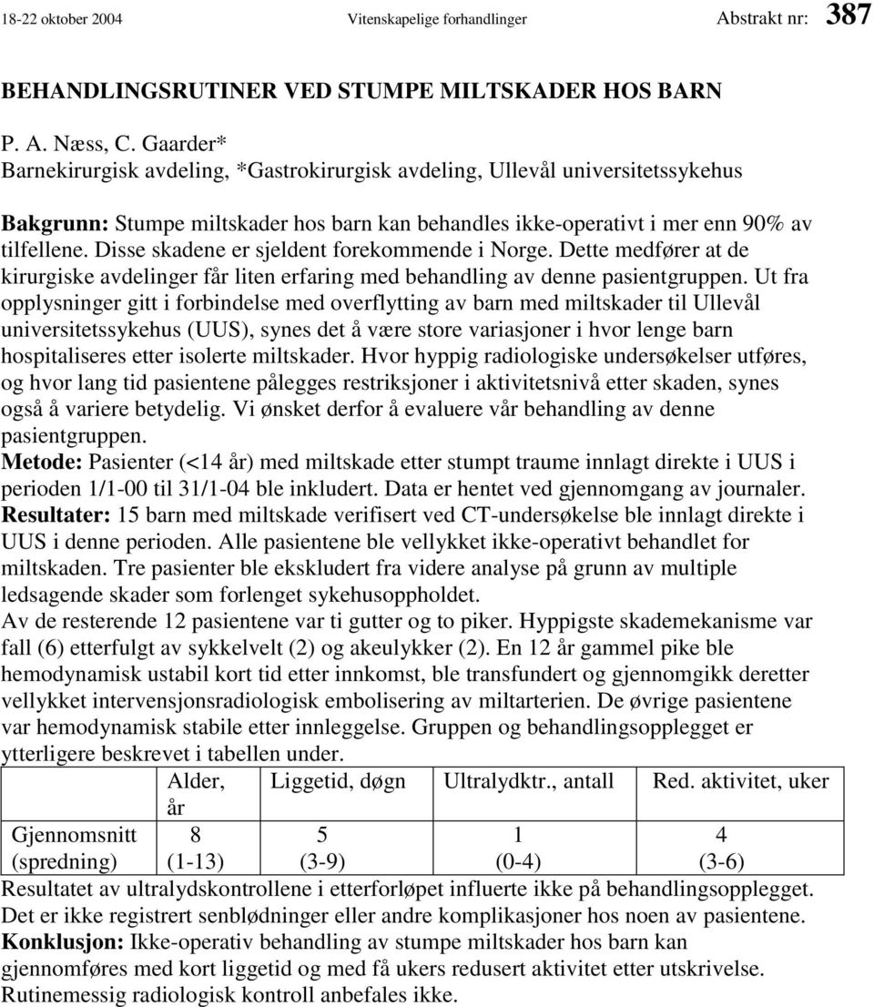 Disse skadene er sjeldent forekommende i Norge. Dette medfører at de kirurgiske avdelinger får liten erfaring med behandling av denne pasientgruppen.