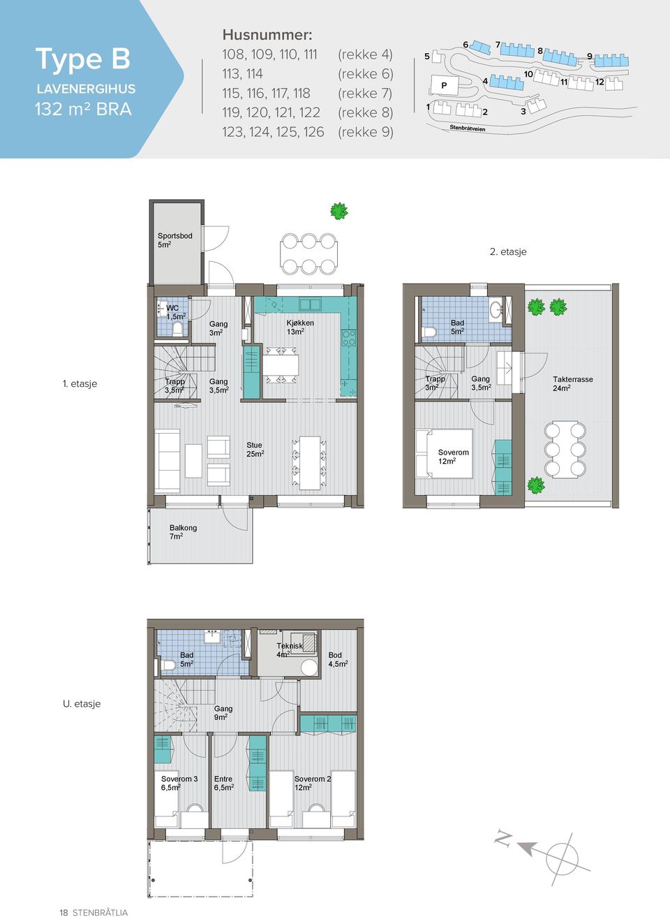 etasje Trapp 3,5m 2 3,5m 2 Trapp 3m 2 3,5m 2 Takterrasse 24m 2 Soverom 2 12m 2 Stue 25m 2 Soverom 12m 2 Balkong 7m 2 U. Etasje 1.