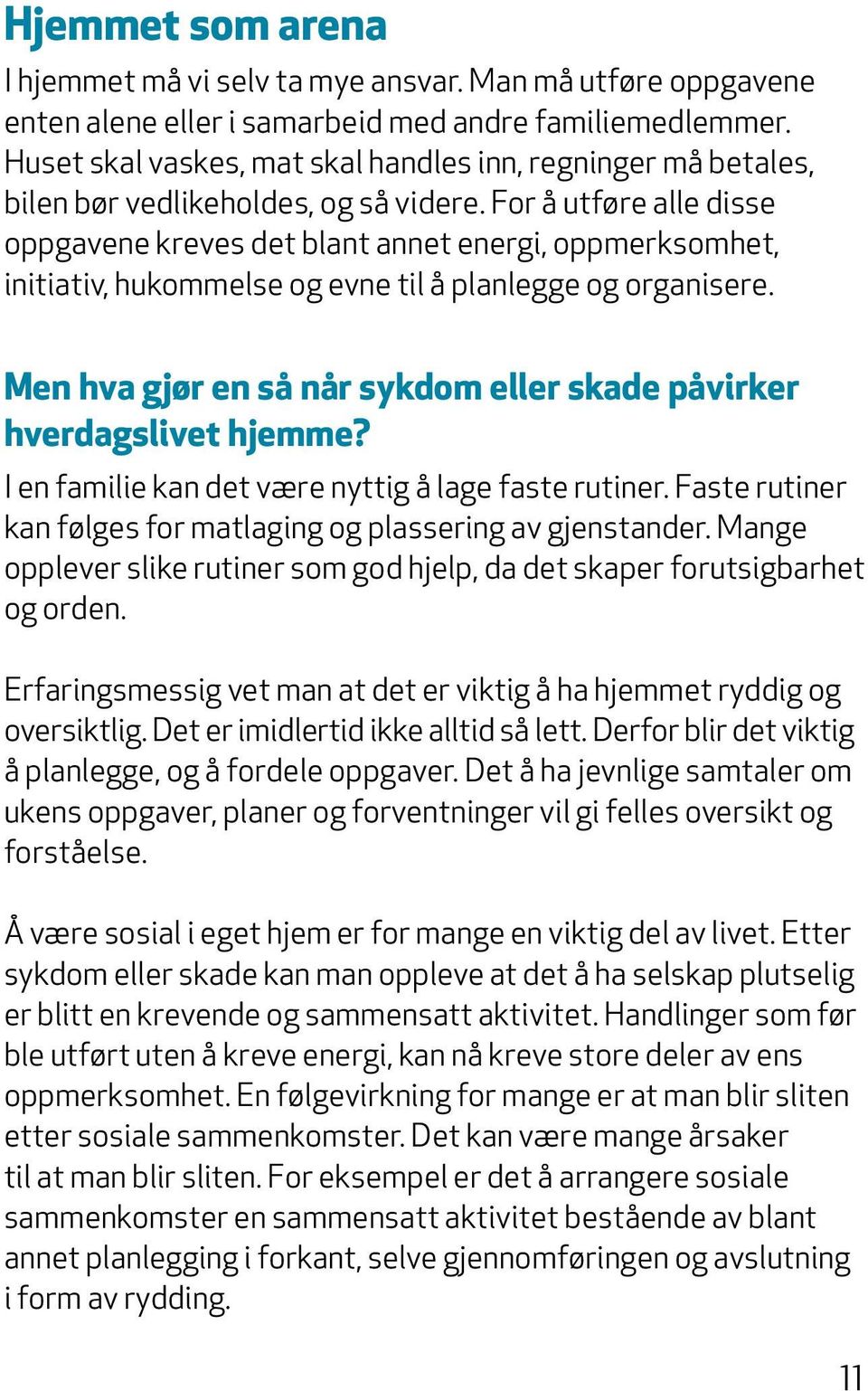 For å utføre alle disse oppgavene kreves det blant annet energi, oppmerksomhet, initiativ, hukommelse og evne til å planlegge og organisere.