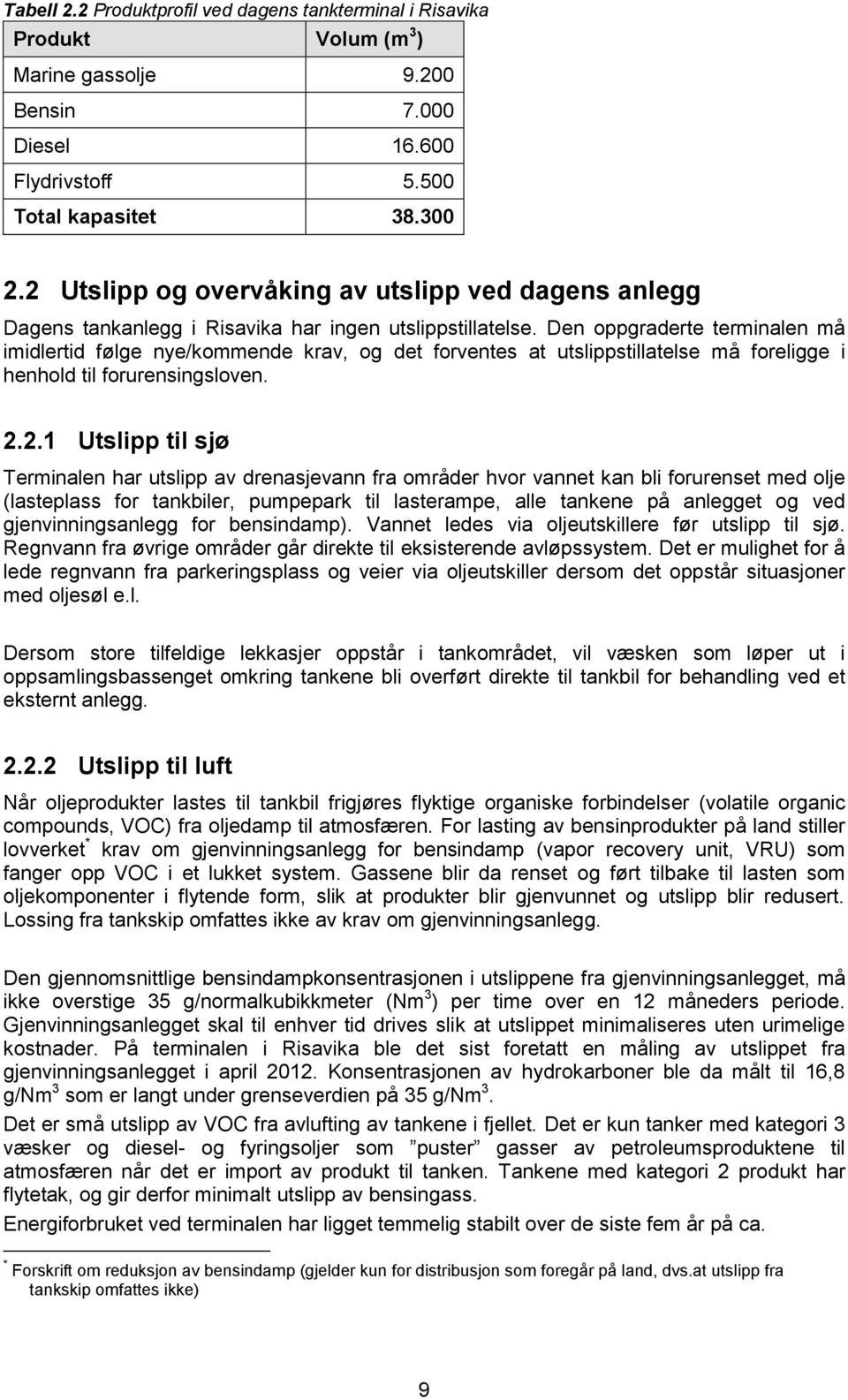 Den oppgraderte terminalen må imidlertid følge nye/kommende krav, og det forventes at utslippstillatelse må foreligge i henhold til forurensingsloven. 2.