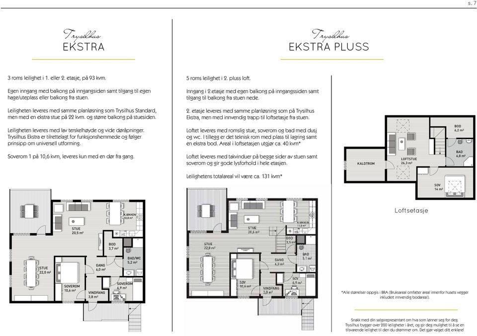 Leiligheten leveres med samme planløsning som Trysilhus Standard, men med en ekstra stue på 22