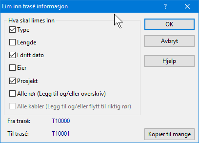 1. Du må stå i Trasékartotek og ha funnet frem den traséen du skal kutte. 2. Velg Rediger Trasé Kutt trasé 3. Oppgi hvilket punkt du skal benytte som kuttsted.