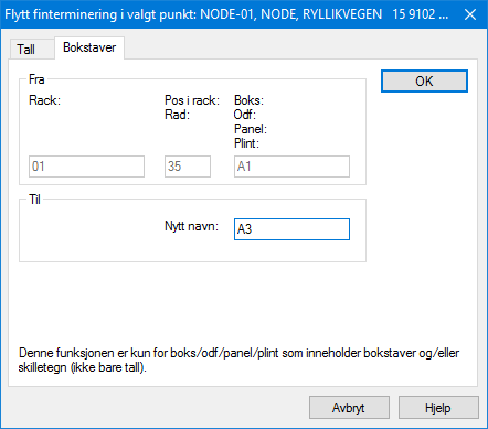 5. Skriv inn hvilket panel (plint) eller rad du skal lage mellomrom for. Oppgi også hvilket rack den står i. 6. Vha.