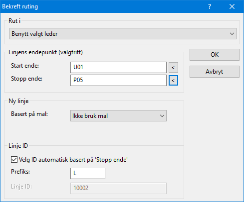 5. Trykk på knappen Rut. Du kommer til dialogen under: 6. I rullemenyen for Rut i, velger du om du skal benytte 1 eller 2 ledere/fibre. 7.