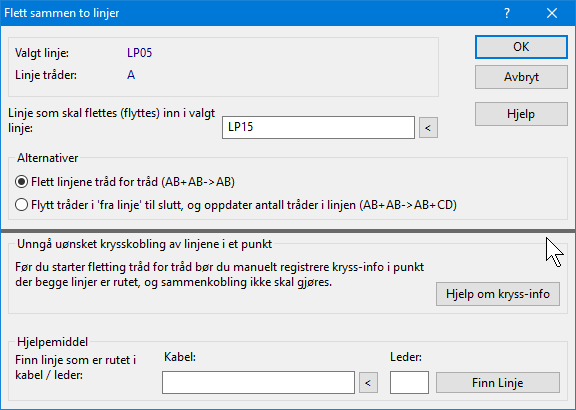 Slett hele rutingen med unntak av i Innleid linje Med dette menyvalget kan du slette hele rutingen med unntak av i Innleide linjer (som er registrert i Kabelkartotek).