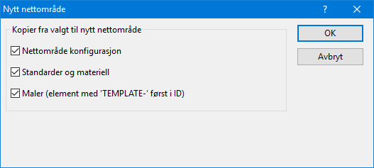 Har du et nett som består av både kobber- og fiberkabel bør også dette registreres i samme database. Slik lager du et nytt nettområde: 1. Velg Nytt nettområde i Fil-menyen.