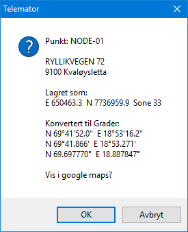 I dialogen over har du disse valgene: Vis kartposisjon 1. I kart (GIS): Med dette valget viser du traséer for rør i kartet. 2.