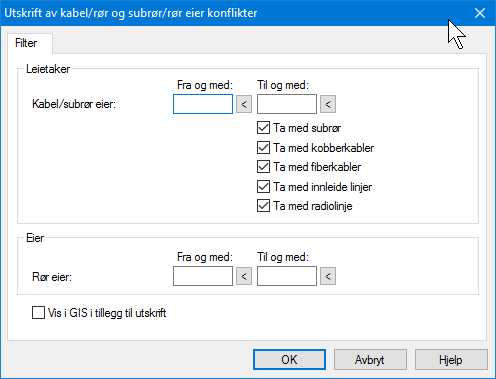 Trasé - Alle Disse utskriftene gjelder alle registrerte traséer i kabelnettet. Dette menyvalget har du bare tilgang til hvis du har lisens for Trasémodulen.