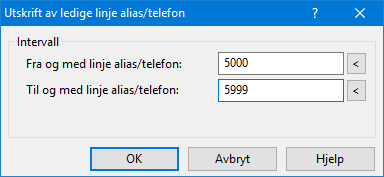 Ubrukte linje alias/telefonnummer Med denne utskriften kan du finne ut hvilke nummer (telefon-, terminal-, calling- ol.) som er ledig i den nummerserien du oppgir.