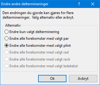 10. Finterminer de faste kablene (U2002-K2 til U2002-K5) med ledetekst=plint med par - vertikale rader, rack=1, rad=1, plint=2, benytt valget under som du får når du trykker på knappen Lagre 1.