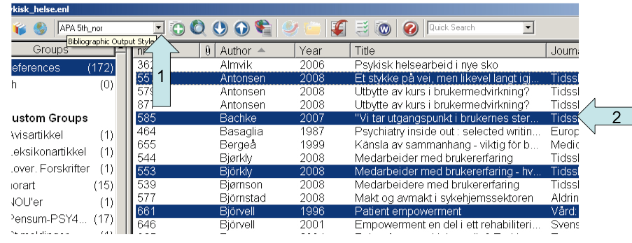 Skrive ut litteraturliste direkte fra ditt EndNote bibliotek Du kan raskt kopiere en(flere) referanser og lime de inn i et dokument,