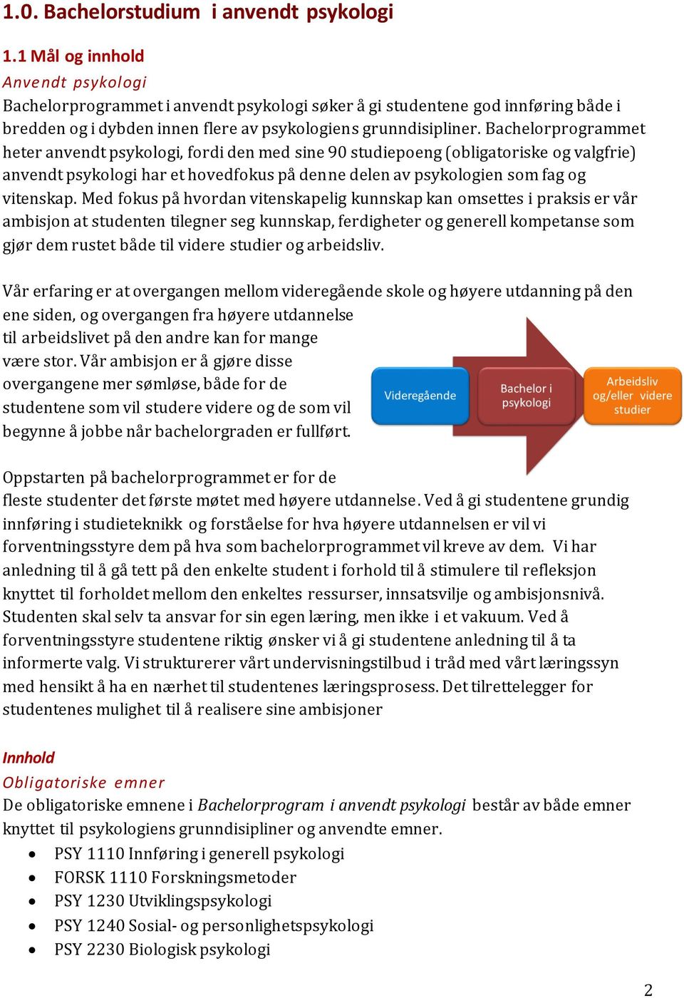 Bachelorprogrammet heter anvendt psykologi, fordi den med sine 90 studiepoeng (obligatoriske og valgfrie) anvendt psykologi har et hovedfokus på denne delen av psykologien som fag og vitenskap.