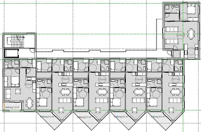 Planløysing for dei ulike etasjane er vist i figurane under: Figur 3 Planløysing 1.etasje (Lund & Partnere arkitekter AS, Plan 1.etasje, 11.06.