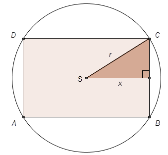 Oppgave 7 (6 poeng) Ovenfor ser du et rektangel ABCD som er innskrevet i en sirkel. Sirkelen har sentrum i S. a) Bestem radius i sirkelen dersom rektangelet skal ha lengde 10,0 og bredde 5,0.