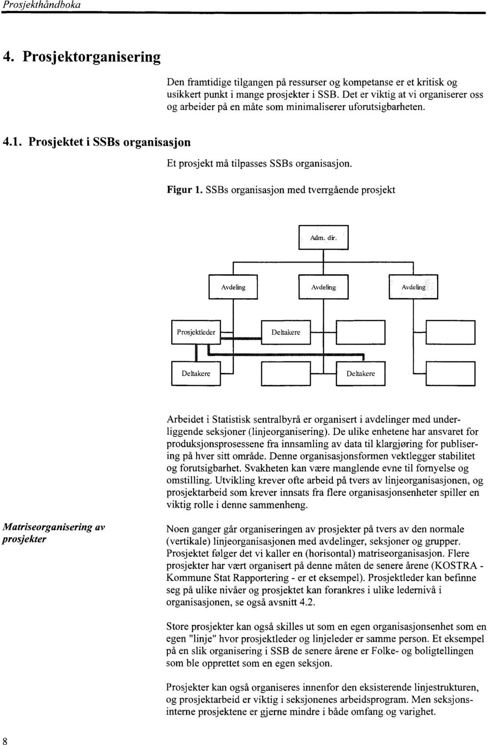 SSBs organisasjon med tverrgående prosjekt Adm. dir.