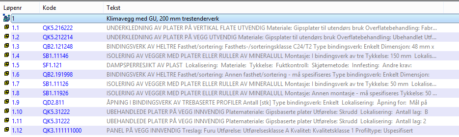 Du kan også søke bare innenfor den bygningsdelen/kategorien du har valgt ved å trykke pilen følg prosjektets kontoplan.