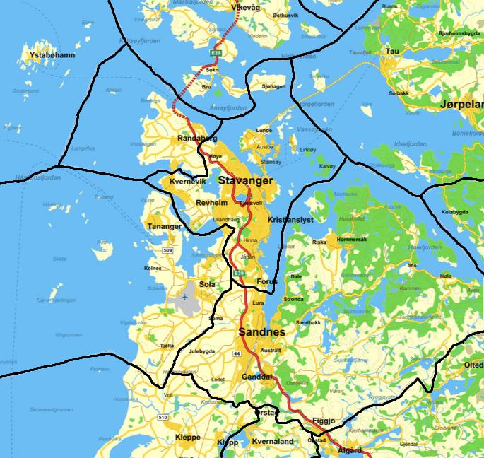 Utpendling til Stav/Sand Folketall Stavanger 10% (San) 130754 Sandnes 30%