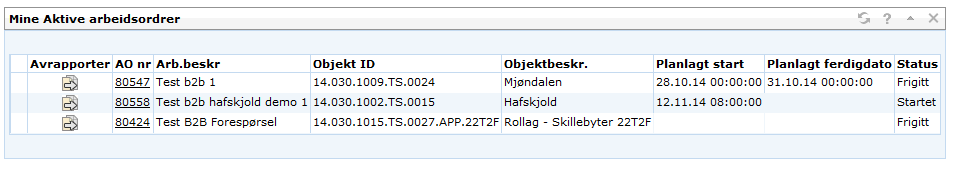 Håndtere leverandørforespørsel B2B - IFS 8 Side 6 av 7 Prosjekt oppstart Sett status til «Startet» når jobben påbegynnes.