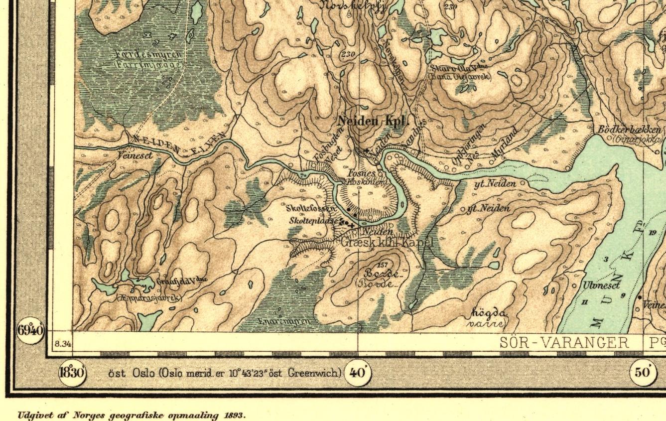 Høydehistorikk Utsnitt av gradteigskart Neiden, utgitt