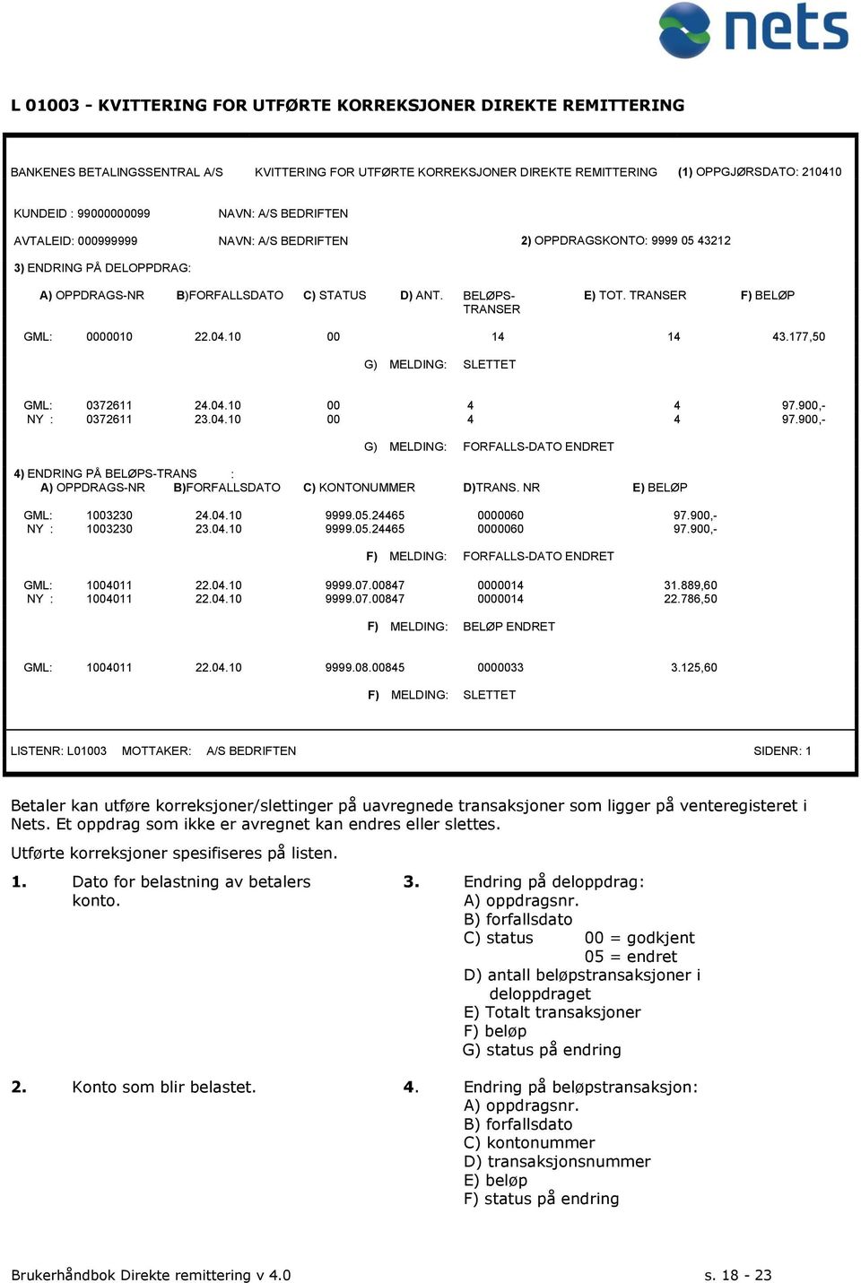 TRANSER F) BELØP GML: 0000010 22.04.10 00 14 14 43.177,50 G) MELDING: SLETTET GML: 0372611 24.04.10 00 4 4 97.