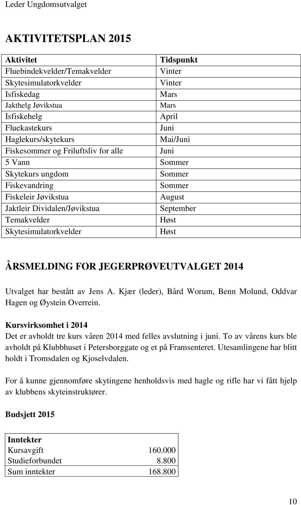 Temakvelder Høst Skytesimulatorkvelder Høst ÅRSMELDING FOR JEGERPRØVEUTVALGET 2014 Utvalget har bestått av Jens A. Kjær (leder), Bård Worum, Benn Molund, Oddvar Hagen og Øystein Overrein.