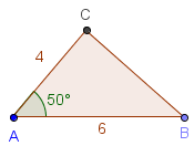 1.8 Digital tegning av vinkler Det går også an å tegne mangekanter digitalt når vi kjenner noen vinkler og sider. Her tegner vi ABC når A = 50, AB = 6 og AC = 4.