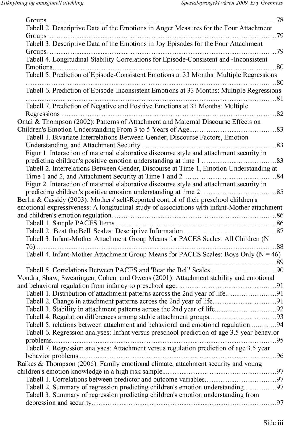 ..80 Tabell 6. Prediction of Episode-Inconsistent Emotions at 33 Months: Multiple Regressions...81 Tabell 7. Prediction of Negative and Positive Emotions at 33 Months: Multiple Regressions.