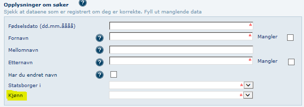 Opplysninger om søker Søker uten norsk personnummer eller D-nummer Steg Handling Skjermbilde / referanse Informasjonen som legges inn skal være identisk med informasjonen i passet ditt (kopi av