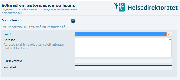 Adresse Søker uten norsk personnummer eller D-nummer Steg Handling Skjermbilde / referanse Informasjonen som legges inn skal være adressen du skal brukes ved sending av post til deg.