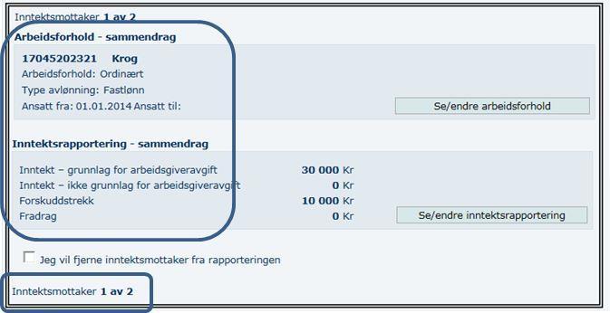 Registreringen av den tidligere inntektsmottakeren "komprimeres".