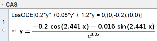 Andre ordens differensiallikninger. Oppgave 8.62 b Åpne GeoGebra 4.2 Skriv i et CAS-felt: LøsODE[y'' - 6y' + 9y = 0, (0, 1), (0, 5)] og trykk Enter.
