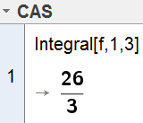 Arealet er 26 8,67 3 Får å finne en tilnærmingsverdi for arealet ved å bruke 8 rektangler, kan vi skrive Rektangler = SumUnder[f, 1, 3, 8] og trykke Enter.