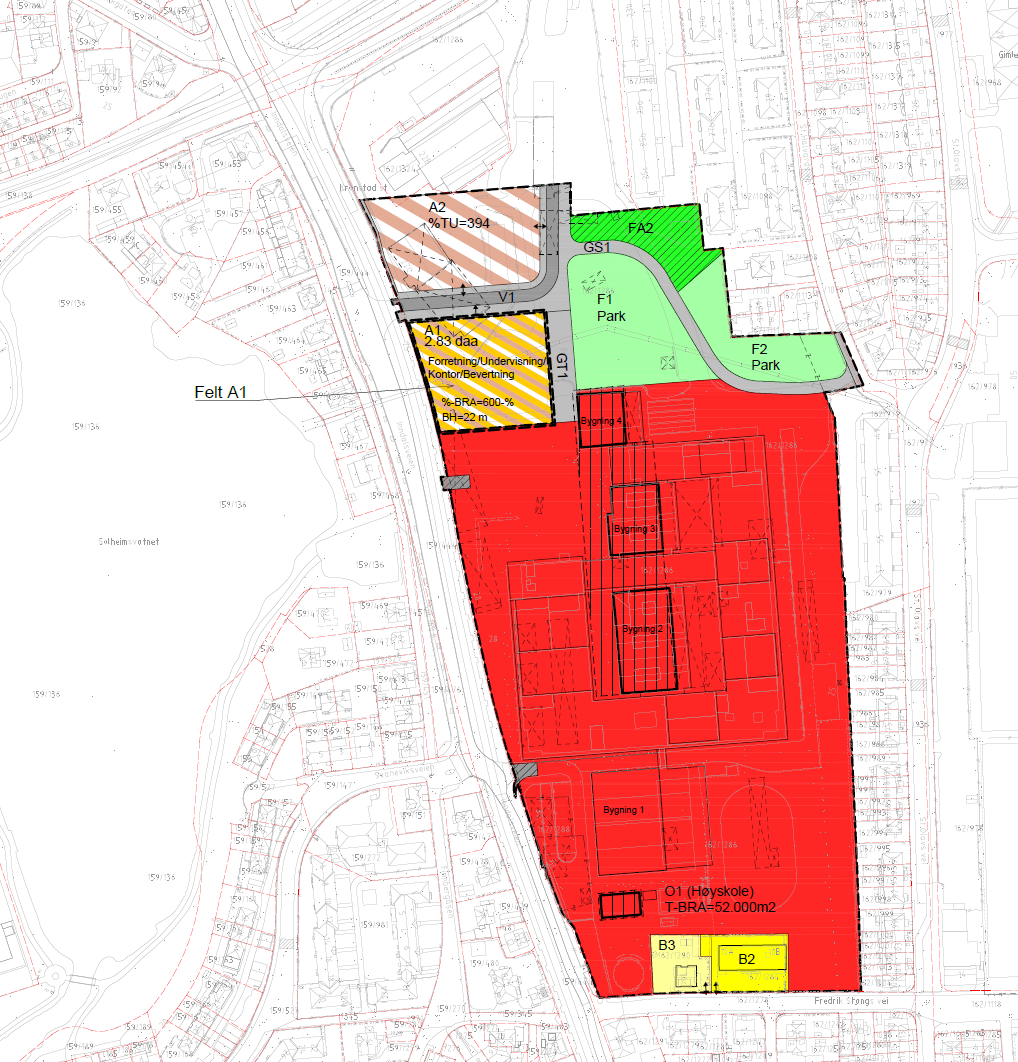 Revidert plankart sett sammen med gjeldende plan for