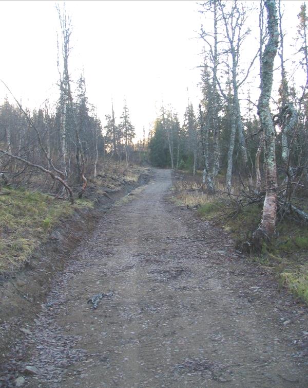 Eksempel på vei/sti som ikke skal registreres som vei (Foto: DN) Eksempel på vei som SKAL registreres som et tyngre teknisk inngrep.