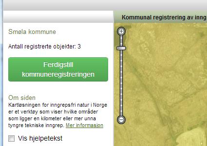 Med denne funksjonaliteten kan Fylkesmannen og Miljødirektoratet få en oversikt over hvilke kommuner som anser seg som ferdige med registreringsarbeidet.