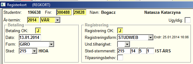 8. Registerkort Det er ikke krav om at studentene må betale semesteravgiften før de kan registrere seg.