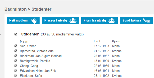 Fakturering av utvalg Trykk på det underutvalget du ønsker å