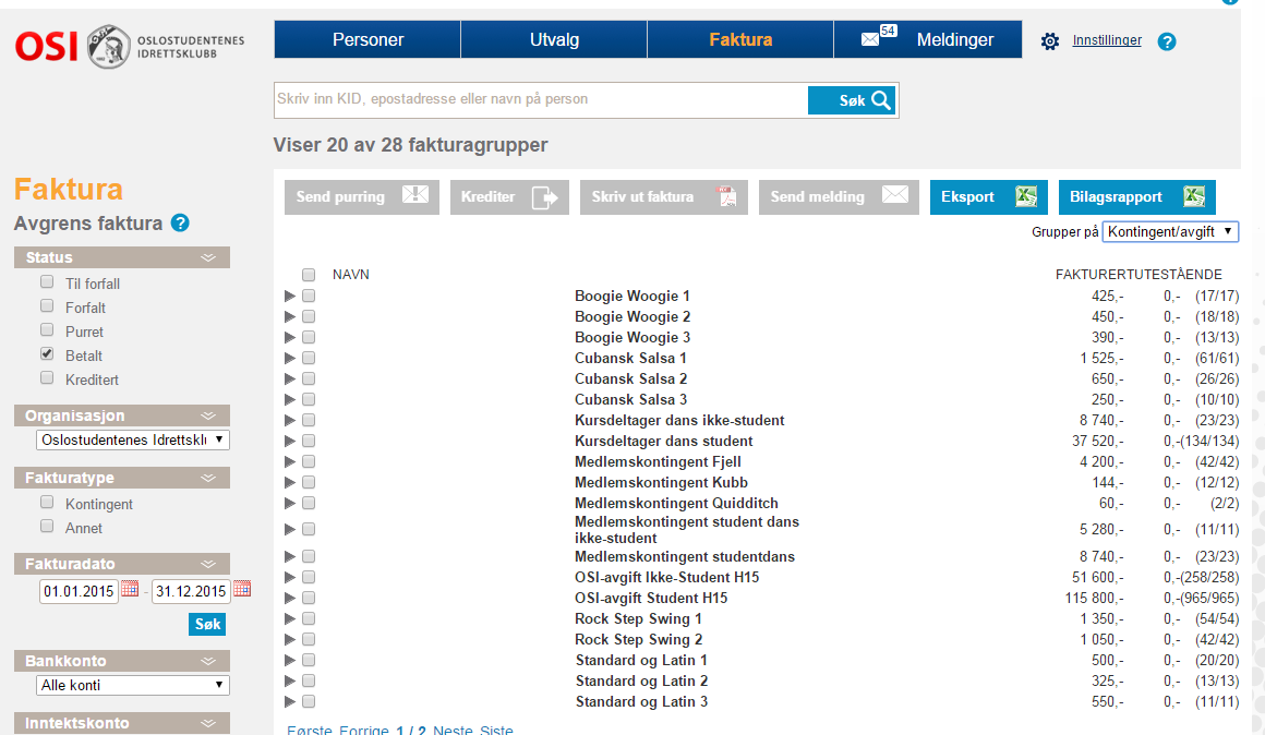 Sjekke total innbetalinger For å kunne kontrollere regnskapsrapportene, bør dere sjekke regelmessig hvor mye som har kommet inn på de ulike kontingentene deres. Dere skal ikke føre dette.