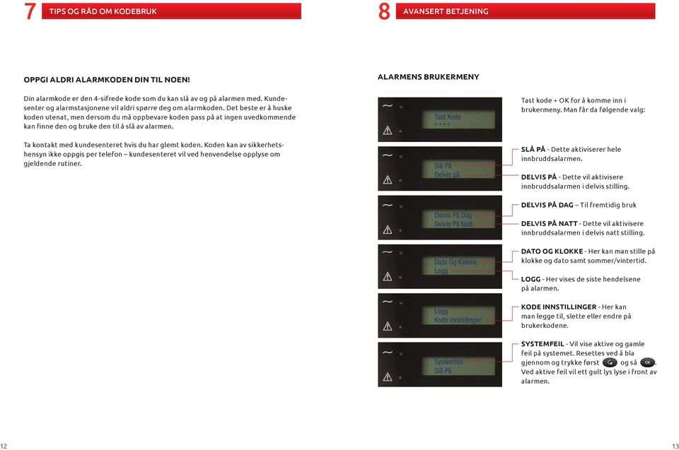 Det beste er å huske koden utenat, men dersom du må oppbevare koden pass på at ingen uvedkommende kan finne den og bruke den til å slå av alarmen. Ta kontakt med kundesenteret hvis du har glemt koden.