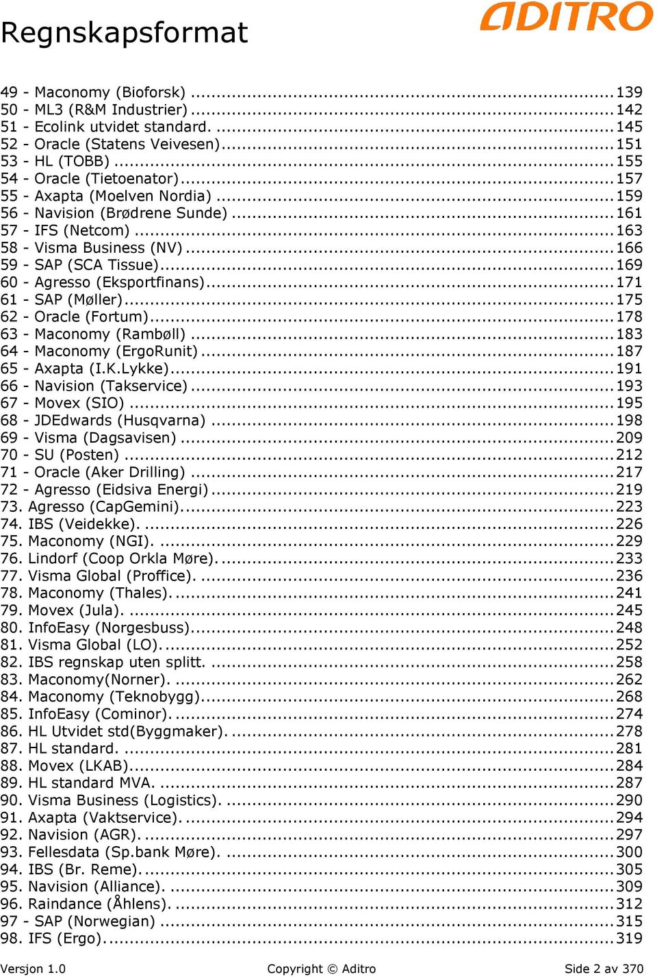 .. 169 60 - Agresso (Eksportfinans)... 171 61 - SAP (Møller)... 175 62 - Oracle (Fortum)... 178 63 - Maconomy (Rambøll)... 183 64 - Maconomy (ErgoRunit)... 187 65 - Axapta (I.K.Lykke).