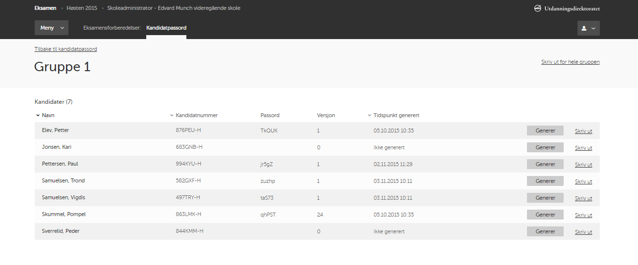 Prosjektbakgrunn KANDIDATPASSORD Dersom skoleadministrator ønsker å generere nytt passord for en enkelt