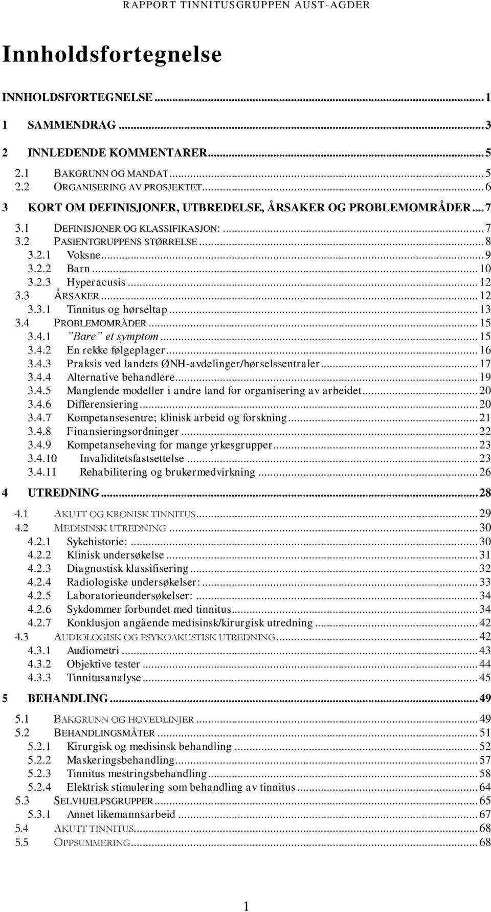 .. 12 3.3 ÅRSAKER... 12 3.3.1 Tinnitus og hørseltap... 13 3.4 PROBLEMOMRÅDER... 15 3.4.1 Bare et symptom... 15 3.4.2 En rekke følgeplager... 16 3.4.3 Praksis ved landets ØNH-avdelinger/hørselssentraler.