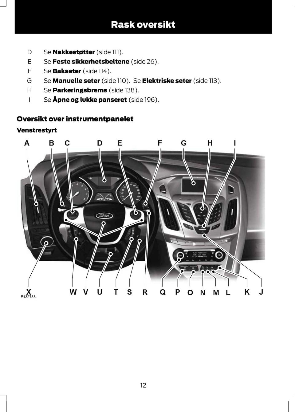 Se Manuelle seter (side 110). Se Elektriske seter (side 113).