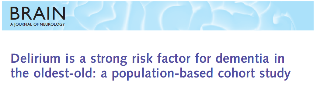 - Ein episode med delirium var assosiert med ein dramatisk auke i risiko for demens på neste kontroll (OR 8.7).