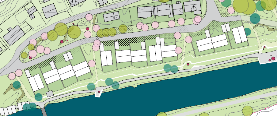 BYGGJEOMRÅDE #1 STASJONSOMRÅDET UTBYGGING REKKJEHUS DET ER LAGT TIL GRUNN EIN GRUNNFLATE:9*12 M UT IFRÅ EIT ØNSKJE OM Å FÅ TO BUEININGAR I KVART BYGG